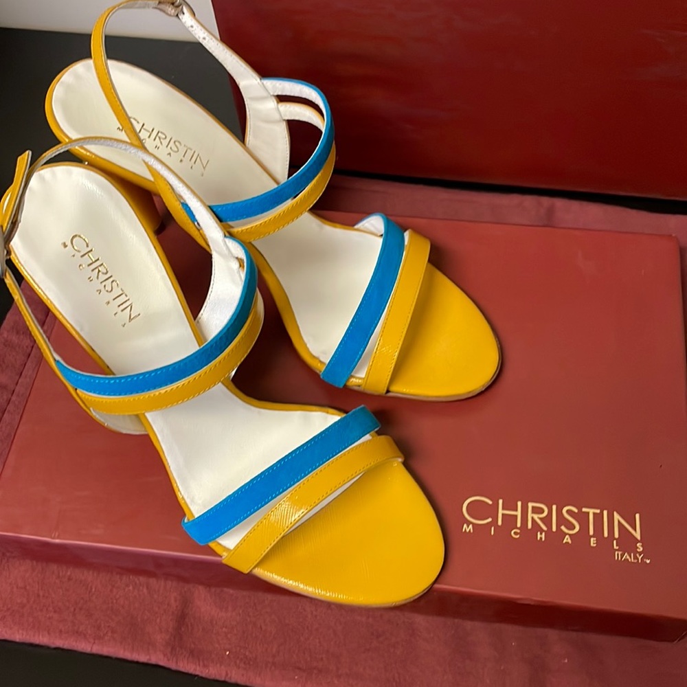 Christin Michaels of Italy 3 1/2 inch high heeled sandal.